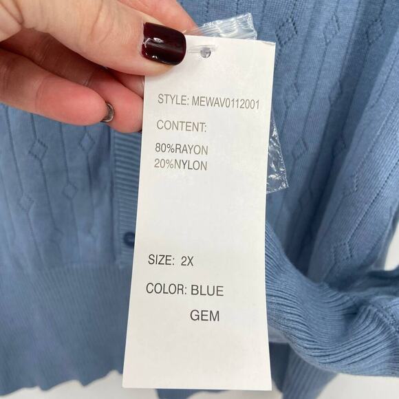 Design 365 Cardigan Sweater Size 2X Blue Button Detail Henley Diamond Knit - Picture 9 of 9